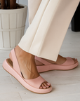 Iverixa - Dames sandalen met hak, open teen, platformzool van leer