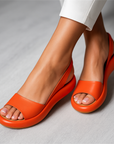 Iverixa - Dames sandalen met hak, open teen, platformzool van leer
