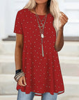Glysselle - Dames blouse in het wit met stippen en korte mouwen