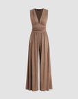 Aurevina - Dames jumpsuit zonder mouwen met V-hals en wijde benen