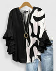 Myravelle - Damesblouse met bohemien print en elegante volantmouwen