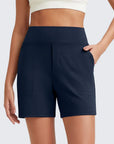 Phaedora - Hoge taille shorts voor dames met diepe zakken