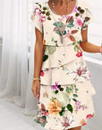 Elif - Bloemen geplooide jurk met ruches