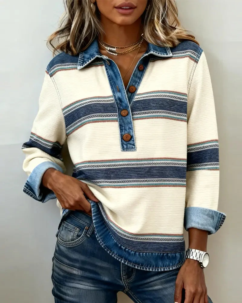 Brinalyne - Trui met Lange Mouwen en Kraag en Color Blocking