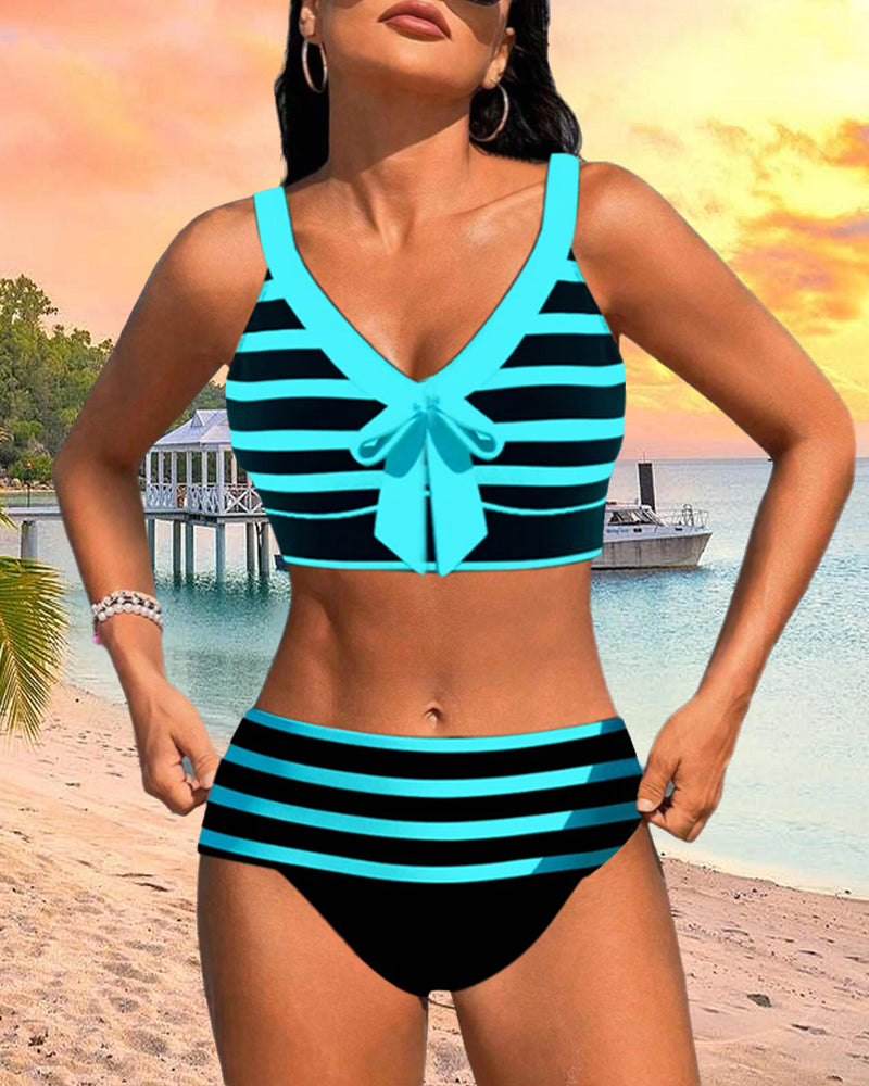 Laluna® Gestreepte bikini met hoge taille – flatterende taille, tijdloze streepjeslook