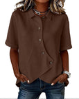 Aurelyth - Asymmetrische damesblouse met knopen en elegante gestructureerde kraag