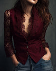 Bruxelle - Elegante Damesblouse van Kant met Transparante Mouwen