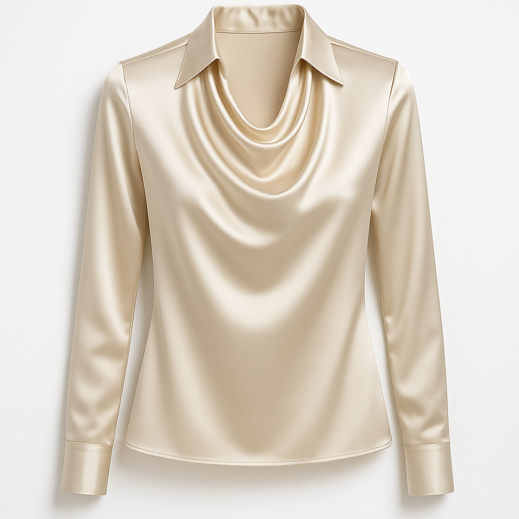 Laureline - Glimmende Blouse met Geplooide Kraag - Chic &amp; Tijdloos