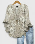 Myravelle - Damesblouse met bohemien print en elegante volantmouwen