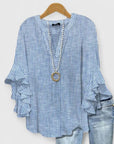 Myravelle - Damesblouse met bohemien print en elegante volantmouwen