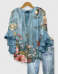 Myravelle - Damesblouse met bohemien print en elegante volantmouwen