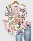 Myravelle - Damesblouse met bohemien print en elegante volantmouwen