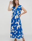 Heliorae - Lange jurk voor vrouwen met V-hals en abstracte print